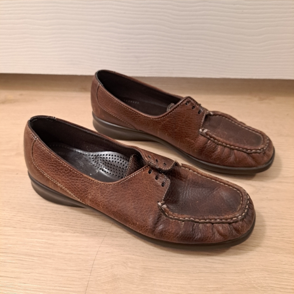 SAS‎ Tripad Comfort Leather Preppy Lace Up Moccasin Arch Support Loafer Sz 7.5